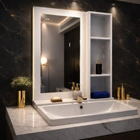 Aesthetic Wooden Bathroom Cabinet Mirror with 4 Spacious Shelves with White Finish