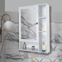 Aesthetic Wooden Bathroom Cabinet Mirror with 6 Spacious Shelves with White Finish