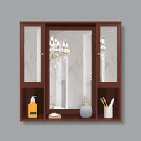 Aesthetic Wooden Bathroom Cabinet Mirror with 7 Spacious Shelves Finish Solid Brown