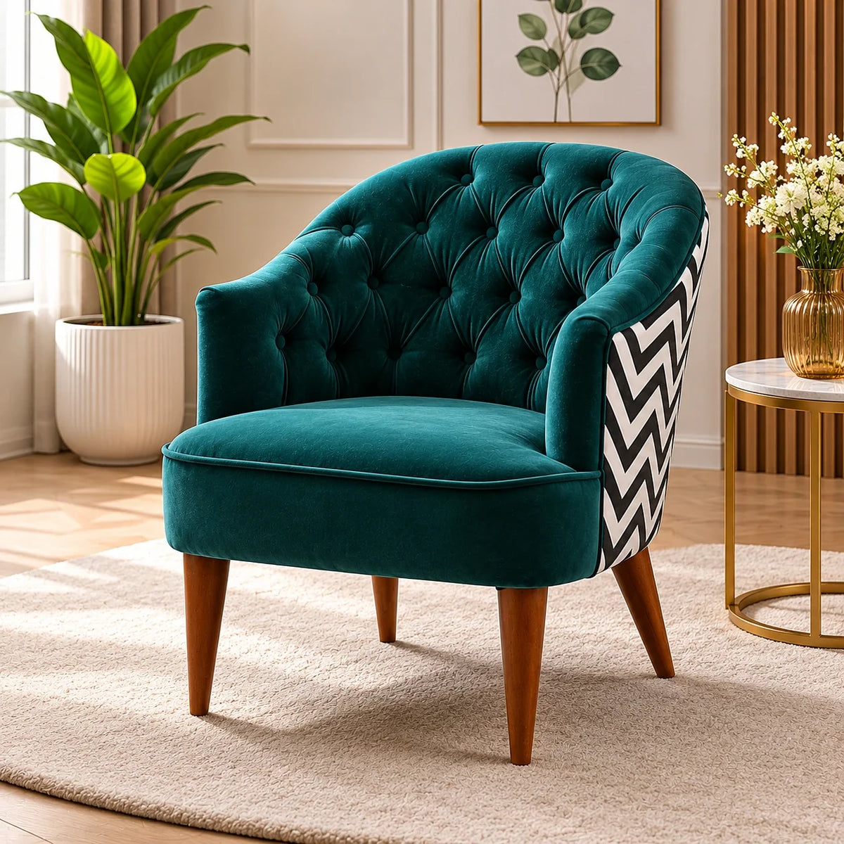 Artistic Cushiony Sea Green Wide Backrest Velvet Sofa Lounge Chair