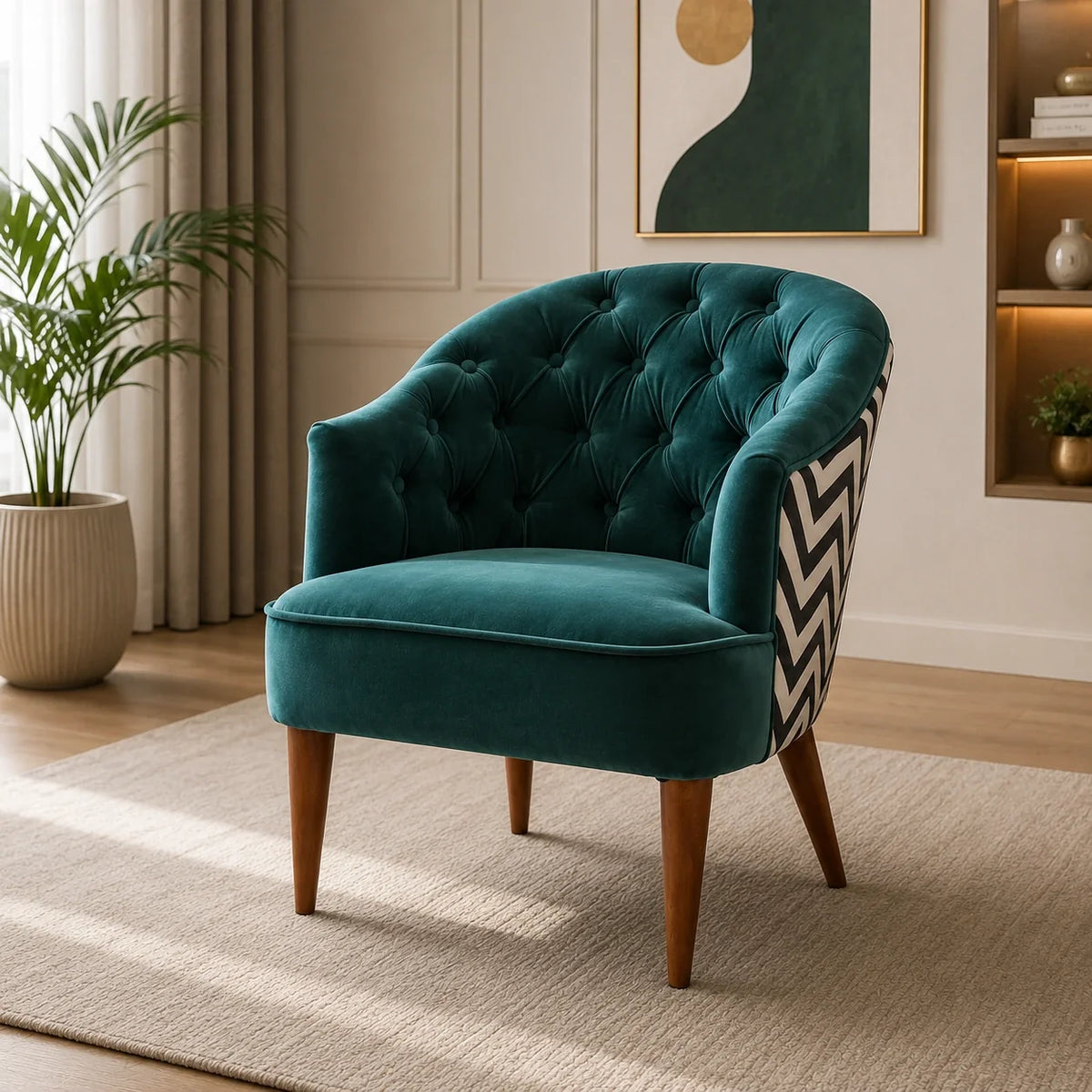 Artistic Cushiony Sea Green Wide Backrest Velvet Sofa Lounge Chair