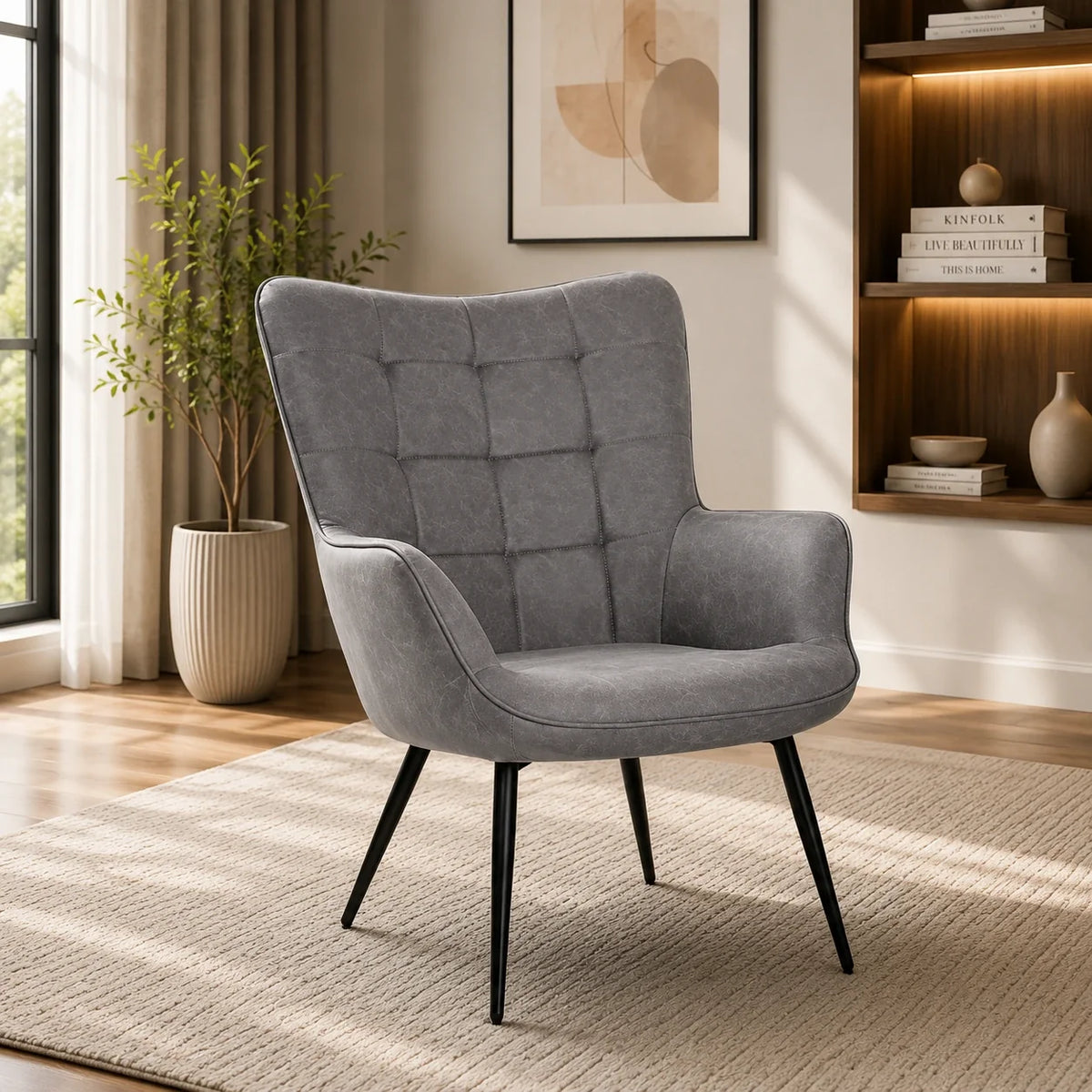 Artistic Grey Luxurious Velvet  Sofa Lounge Chair