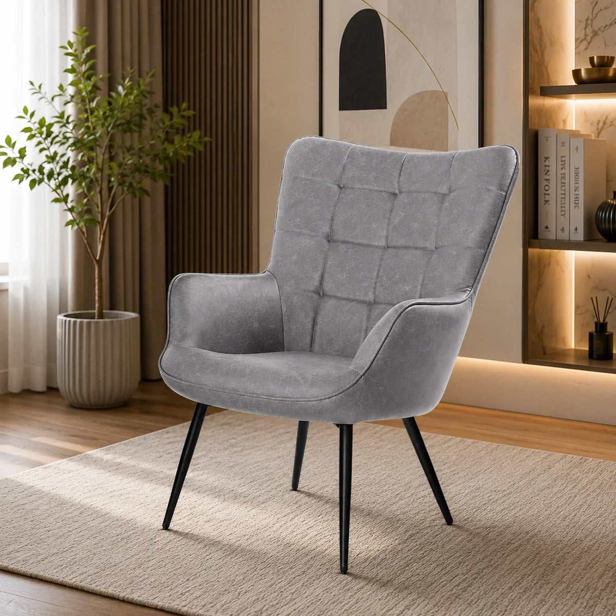 Artistic Grey Luxurious Velvet  Sofa Lounge Chair