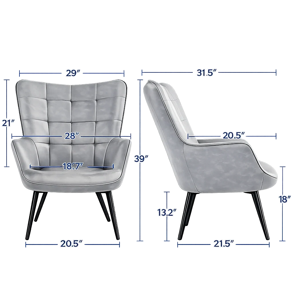 Artistic Grey Luxurious Velvet  Sofa Lounge Chair