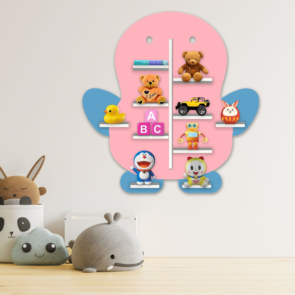 Baby Penguin Shape Wooden LED Light Wall Shelf for Kids