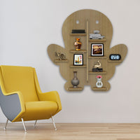 Baby Penguin Shape Wooden LED Light Wall Shelf with Oak Finish