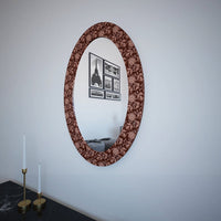 Beautiful Floral Print Maroon Oval Printed Acrylic Wall Mirror