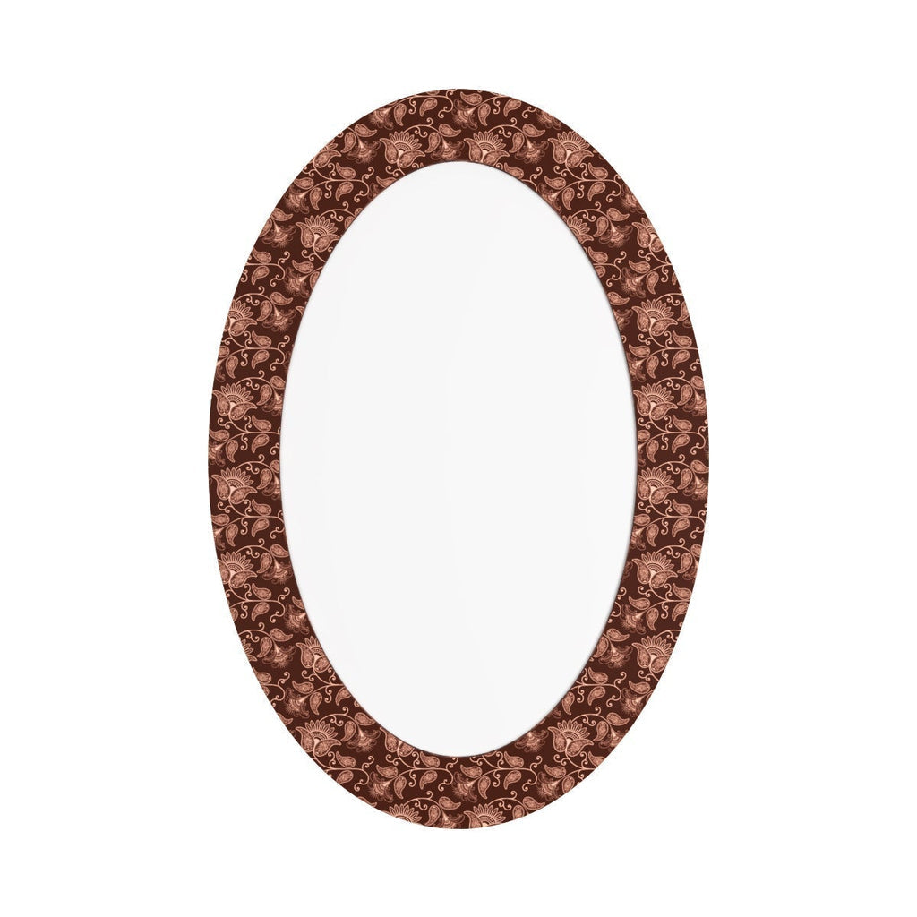 Beautiful Floral Print Maroon Oval Printed Acrylic Wall Mirror