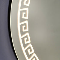 Beautiful Greek Key Motif LED Round Shape Bathroom Mirror