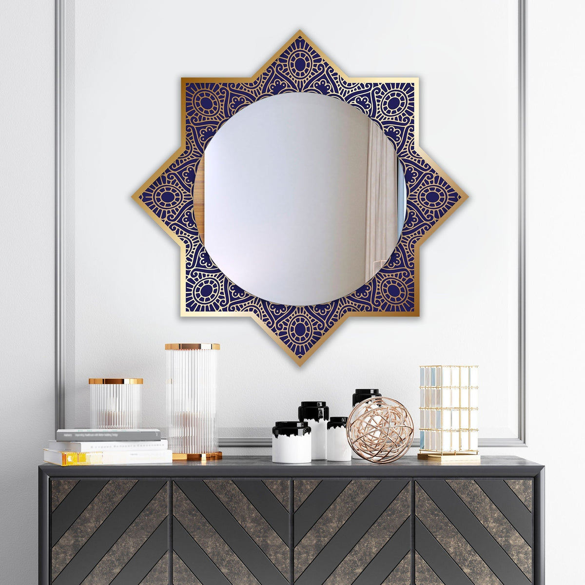 Beautiful Line Art Designer Pattern Printed Acrylic Wall Mirror