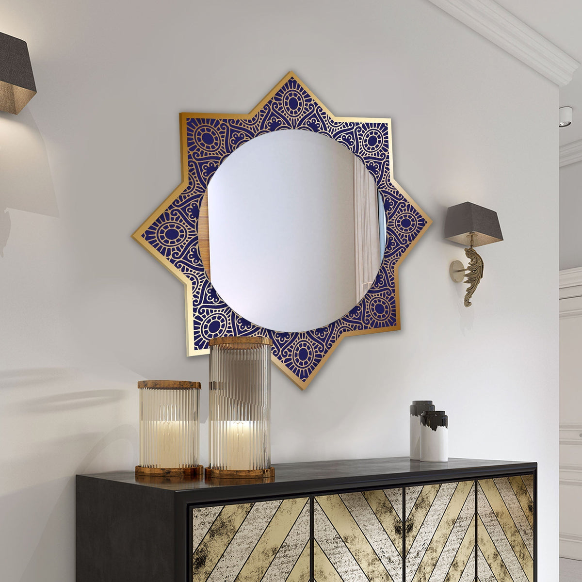 Beautiful Line Art Designer Pattern Printed Acrylic Wall Mirror