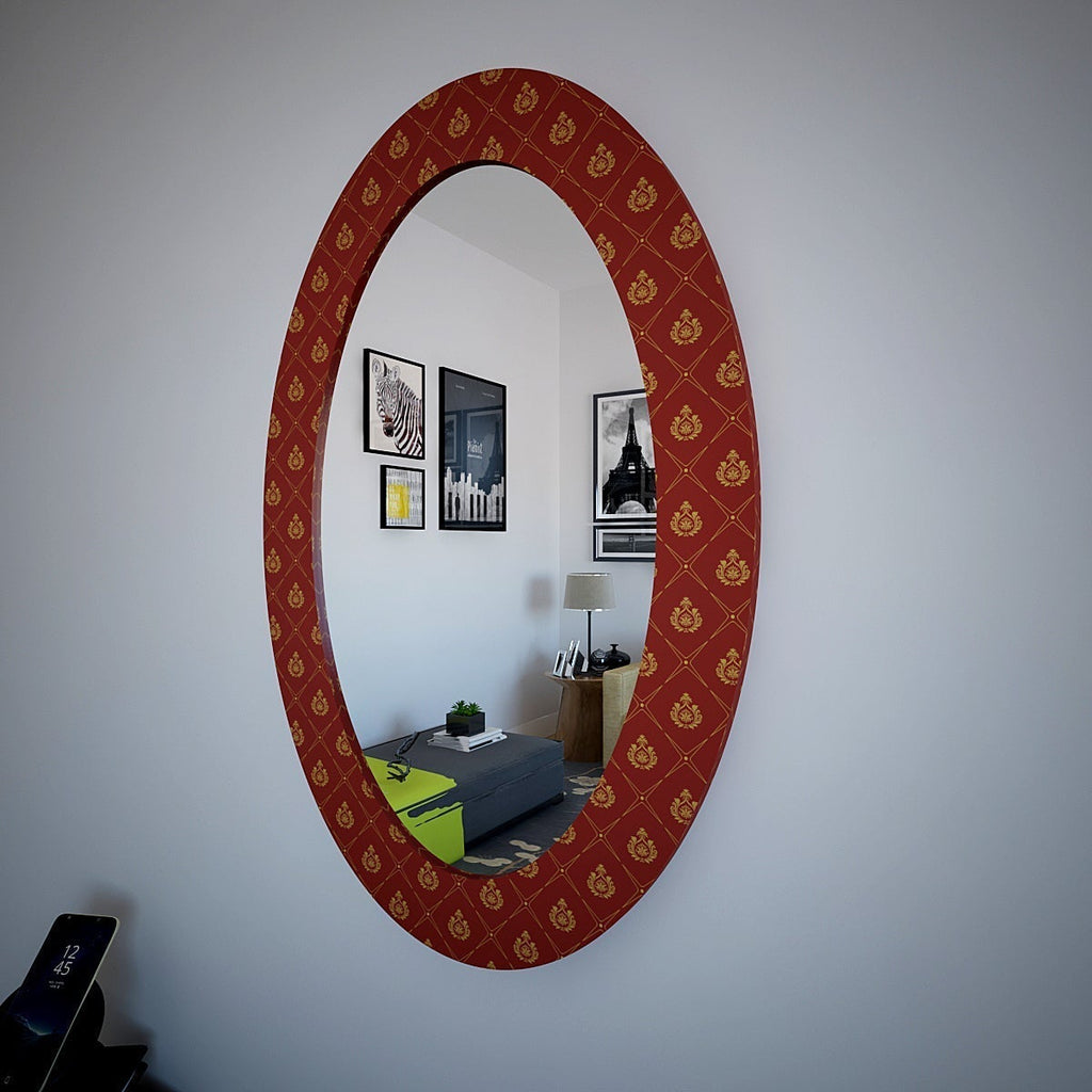 Beautiful Printed Design Oval Printed Acrylic Wall Mirror