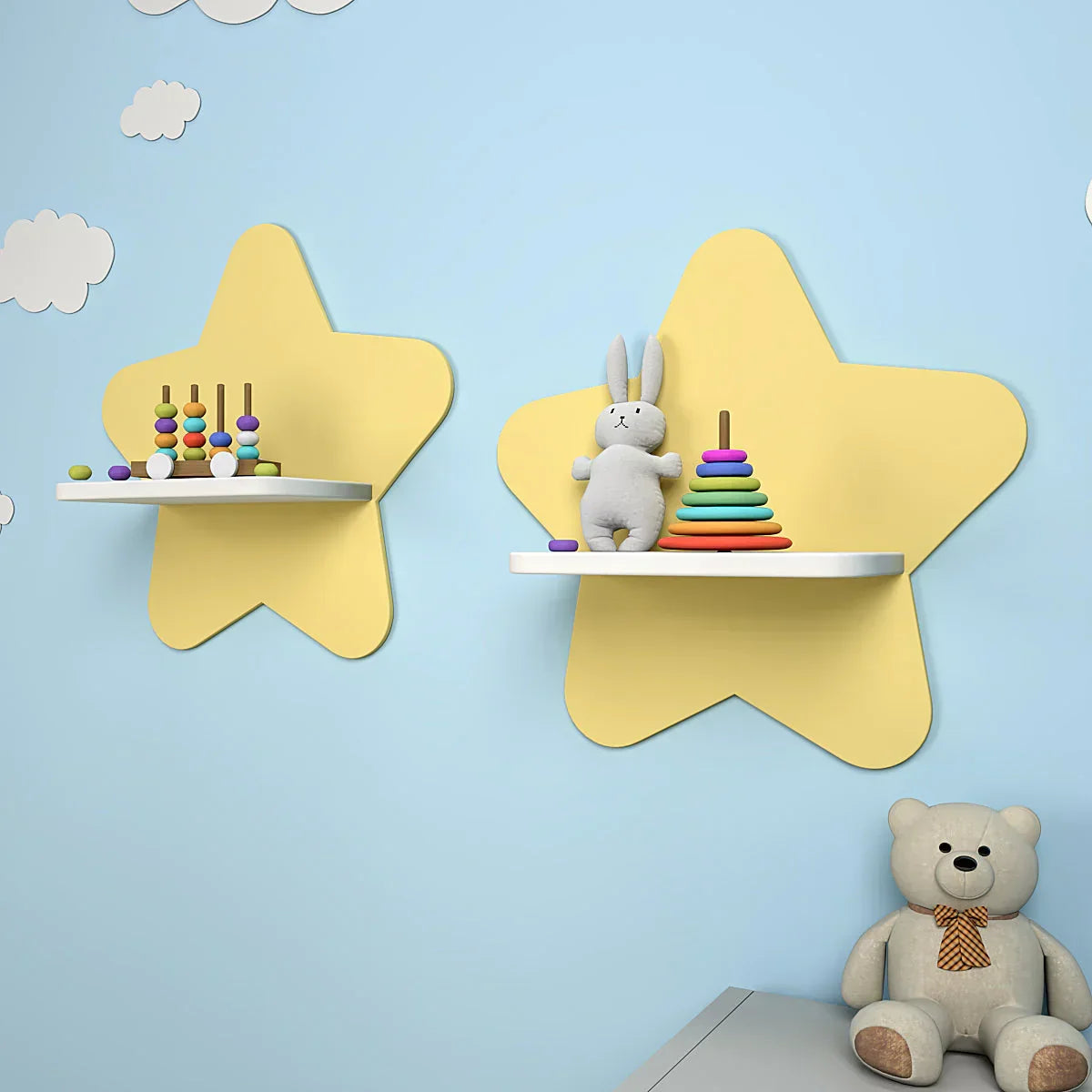 Beautiful Star Wooden Wall Shelf for Kids Set of Two