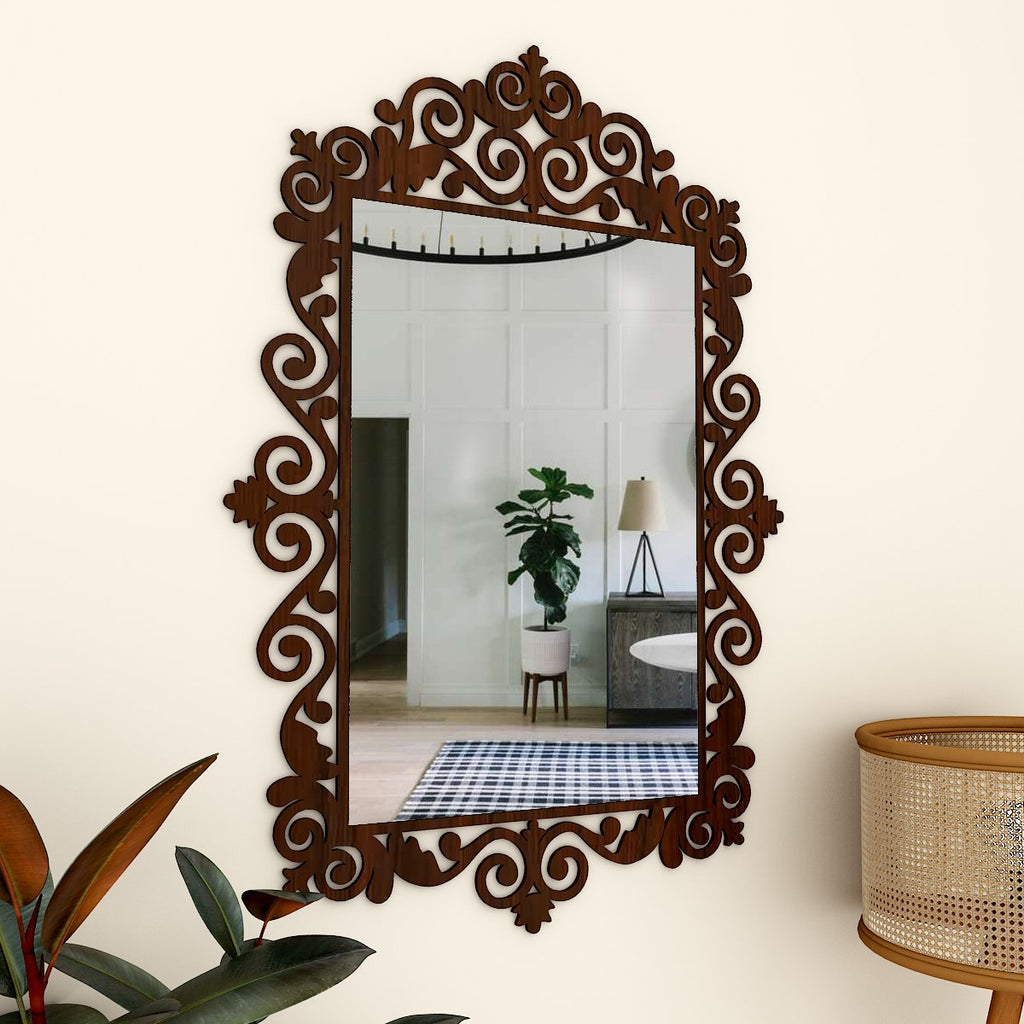Beautiful Vanity Motif Style Mirror with Walnut Finish