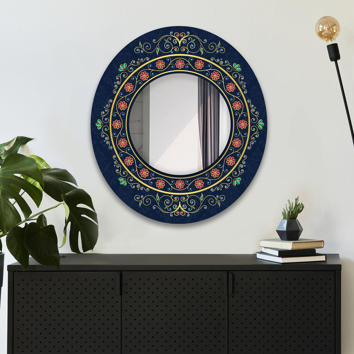 Beautiful Vintage Style with Crystals Abstract Pattern Round Printed Acrylic Wall Mirror