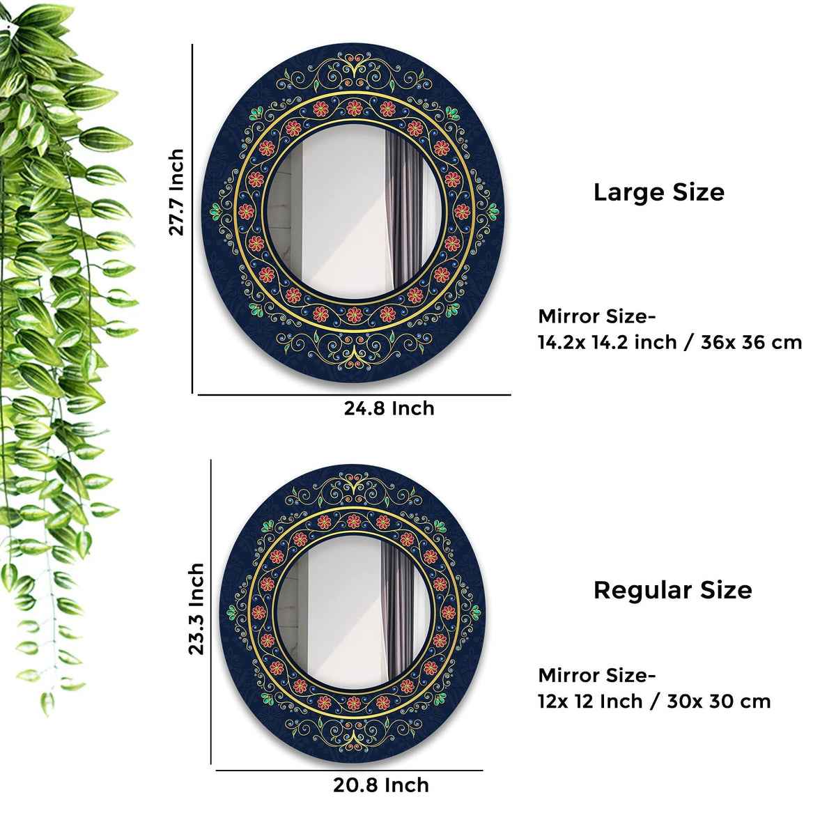 Beautiful Vintage Style with Crystals Abstract Pattern Round Printed Acrylic Wall Mirror