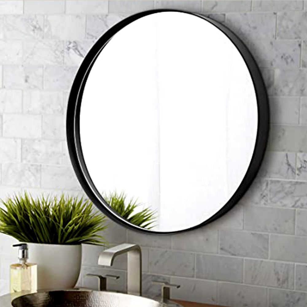 Black Bordered Minimalist Round Wall Mirror