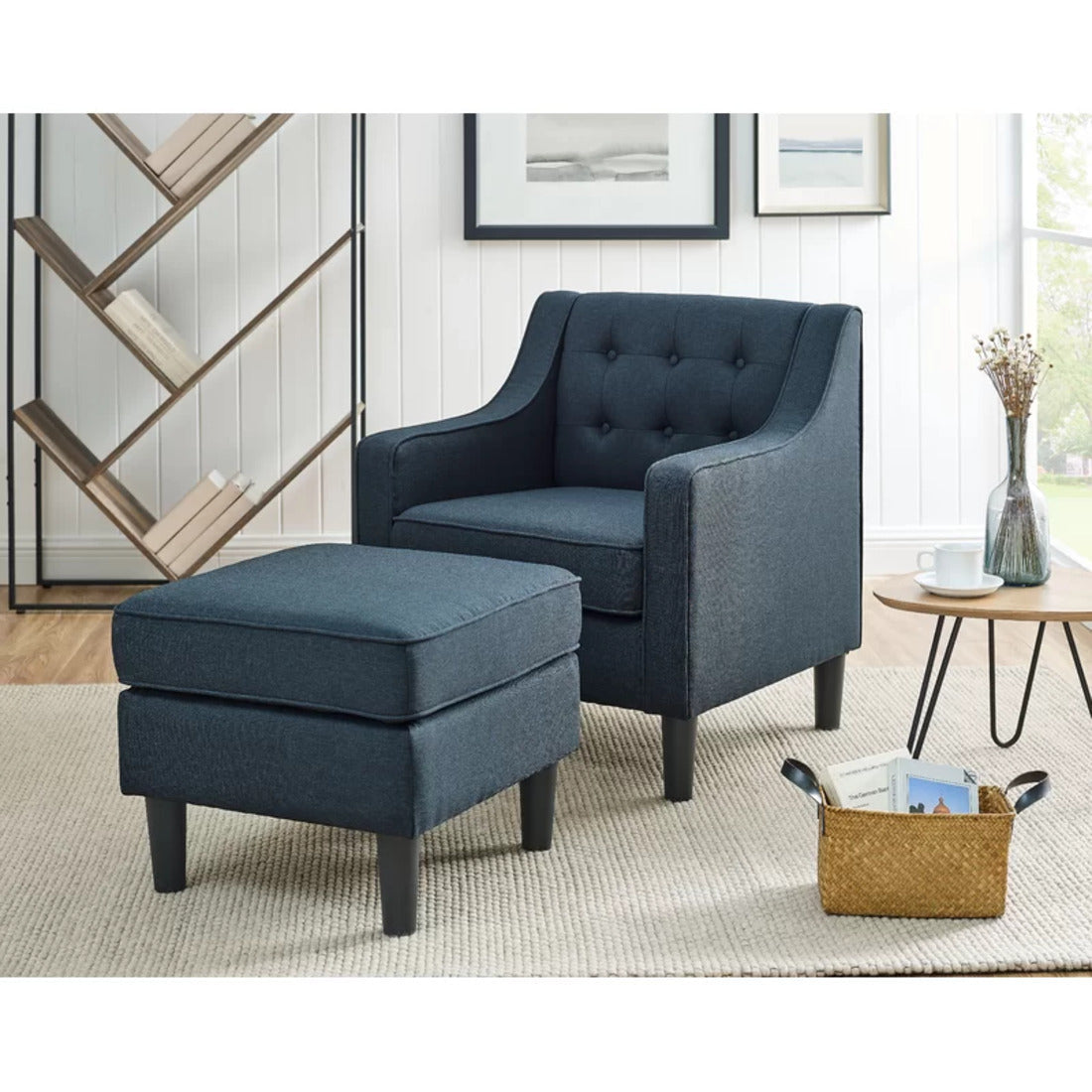 Charcoal Tufted Finish Comfy Lounge Accent Chair with Footrest