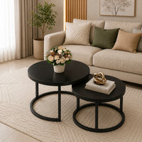 Classic Black with Black Metallic Finish Round Coffee Table Set of 2