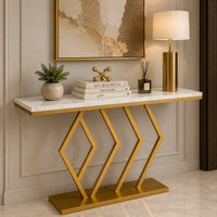 Classic Design Golden Console Table in Geometric Pattern