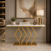 Classic Design Golden Console Table in Geometric Pattern