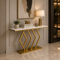 Classic Design Golden Console Table in Geometric Pattern