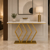 Classic Design Golden Console Table in Geometric Pattern