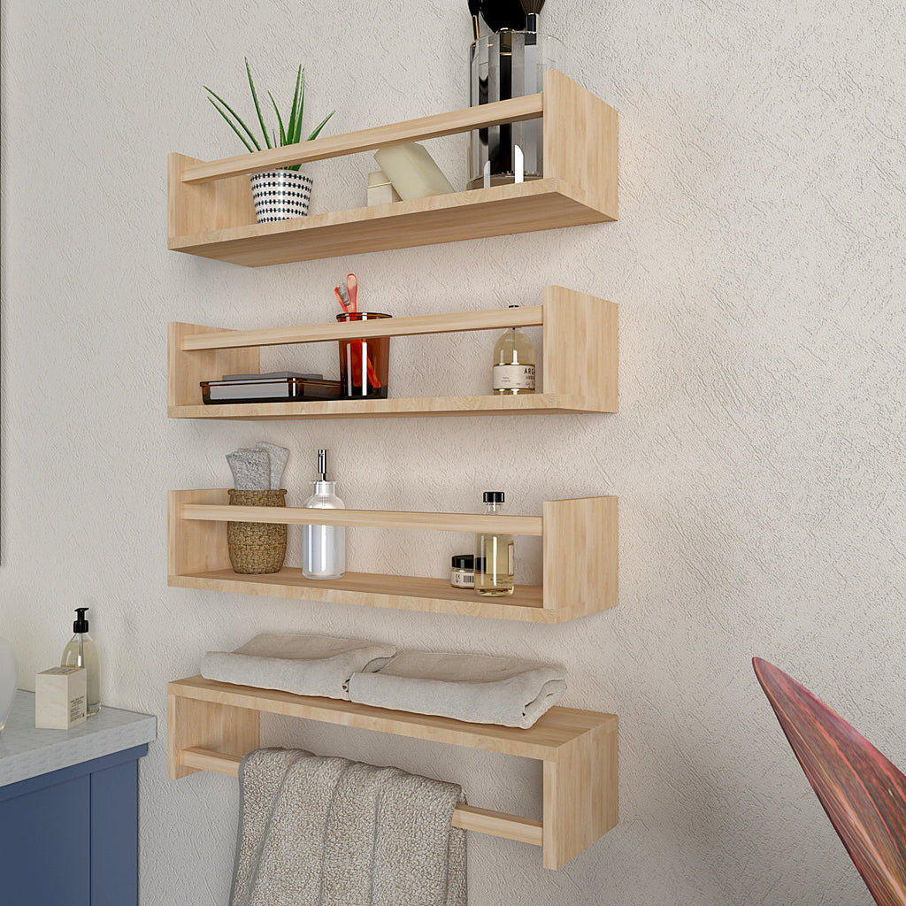 Classic Horizontal Four Wall Shelf with Oak Finish