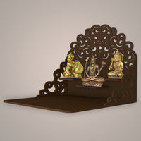 Classic Pattern Designer Wall Hanging Wooden Temple/ Pooja Mandir Design with Shelf, Brown Color