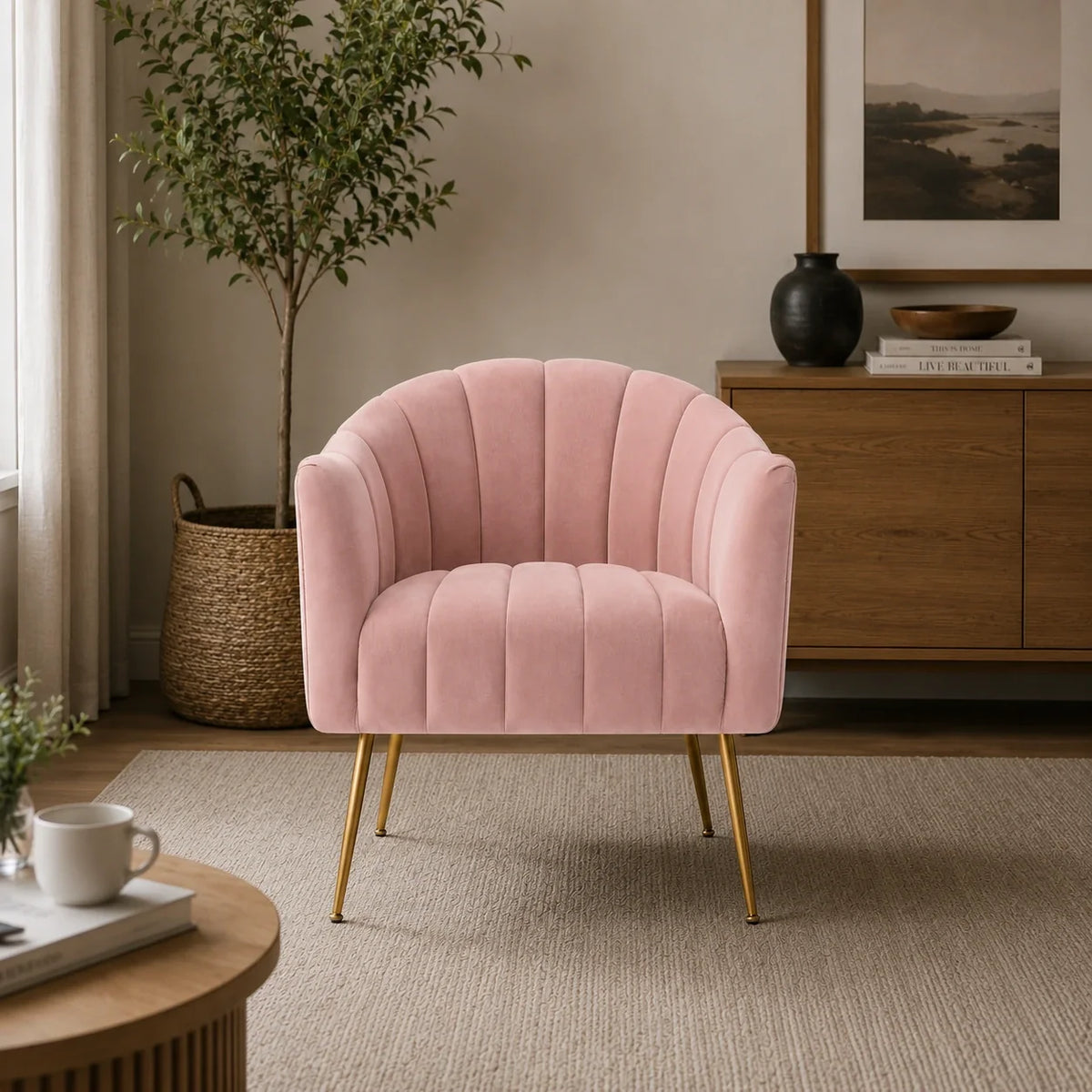 Classic Pink Tufted Velvet Sofa Lounge Chair