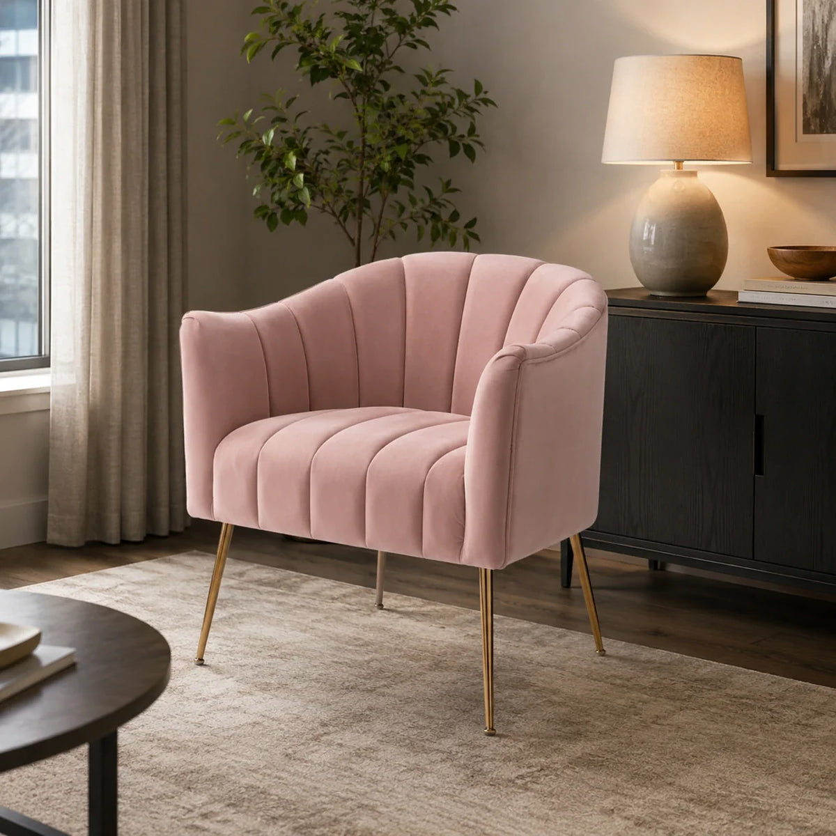 Classic Pink Tufted Velvet Sofa Lounge Chair