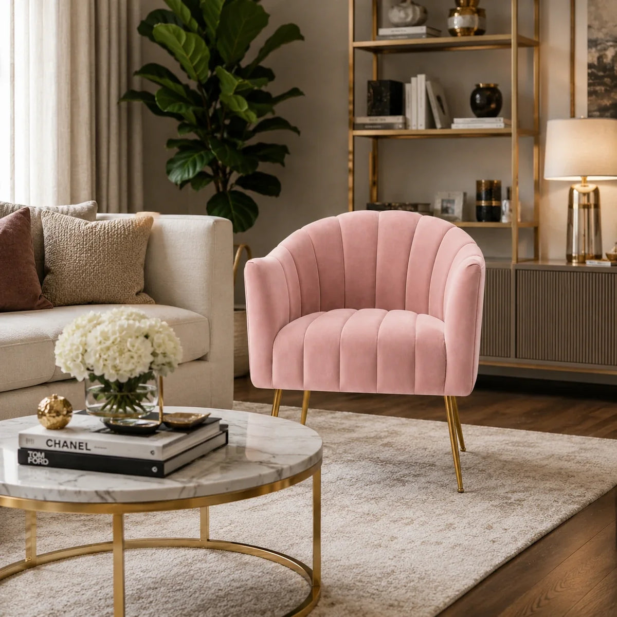 Classic Pink Tufted Velvet Sofa Lounge Chair