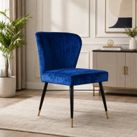 Classic Royal Blue Luxury Velvet & Iron Dining Accent Chair