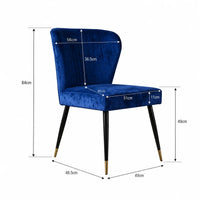 Classic Royal Blue Luxury Velvet & Iron Dining Accent Chair