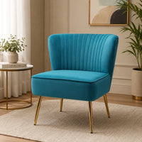 Classic Style Curved Back Blue Velvet Lounge Chair