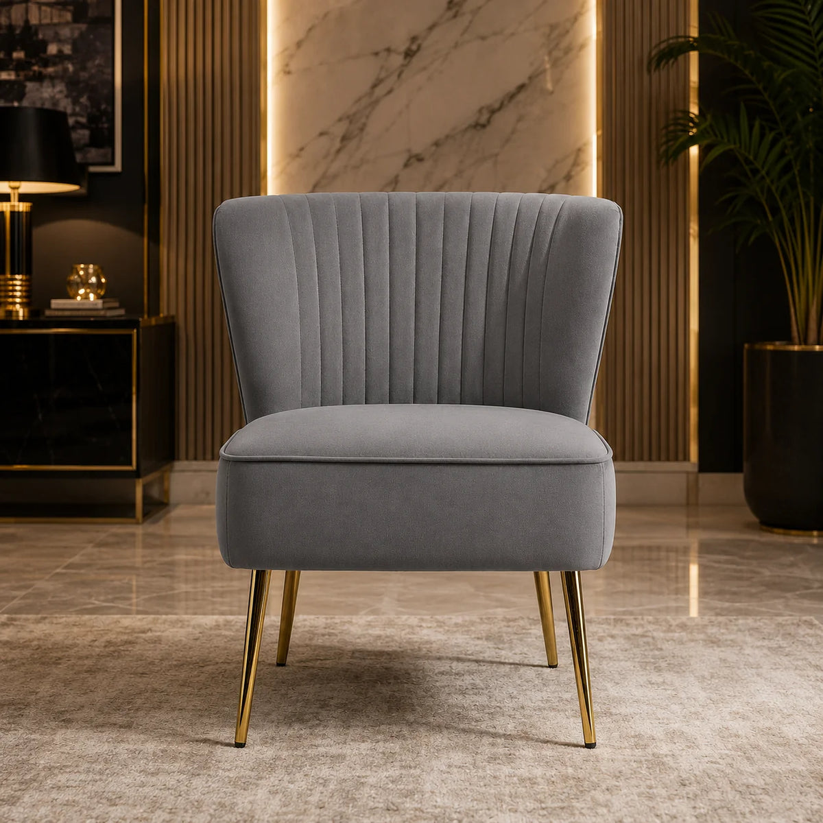 Classic Style Curved Back Grey Velvet Accent Chair