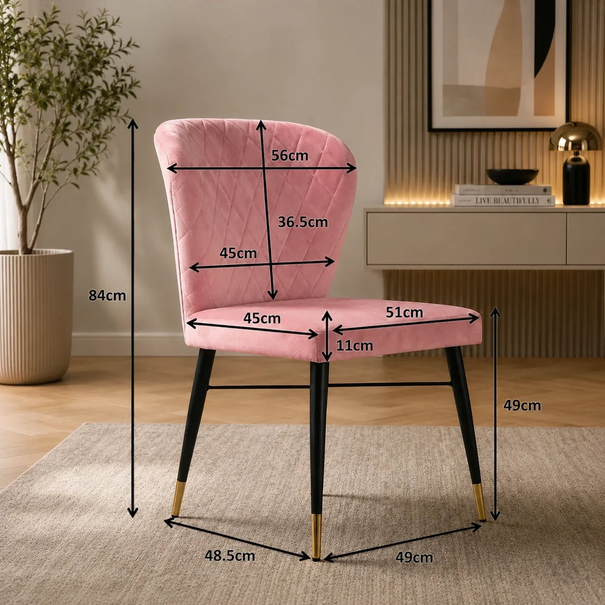 Classic Style Pink Velvet & Iron Dining Accent Chair