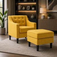 Classic Yellow Tufted Comfy Lounge Chair with Footrest
