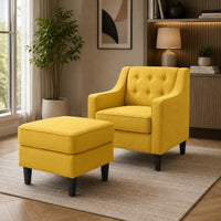 Classic Yellow Tufted Comfy Lounge Chair with Footrest
