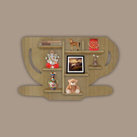 Coffee Cup Shape Wooden LED Light Wall Shelf with Oak Finish