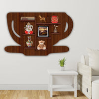 Coffee Cup Shape Wooden LED Light Wall Shelf with Walnut Finish