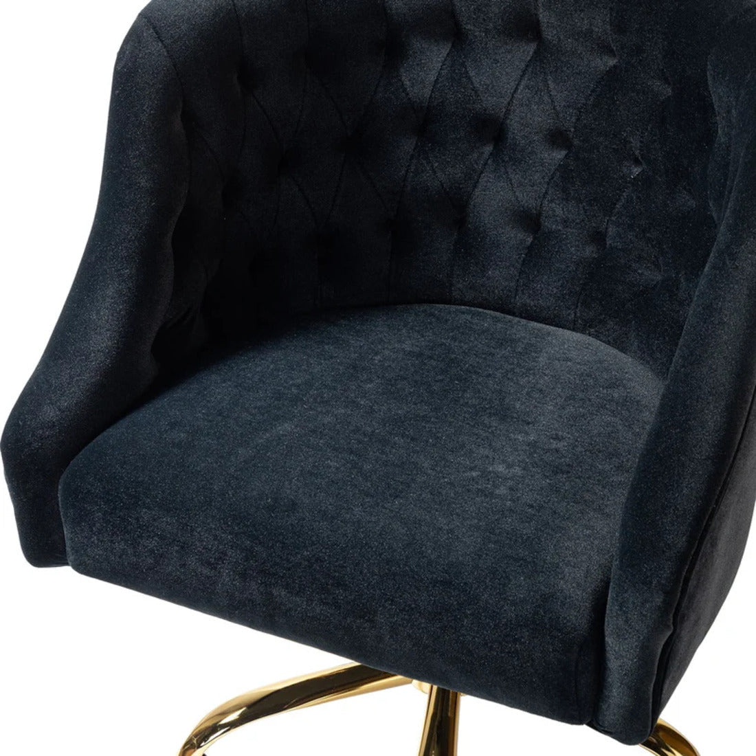 Comfort Tufted Back Black PU Foam Accent Chair with Golden Base