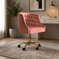 Comfort Tufted Back Pink PU Foam Accent Chair with Golden Base