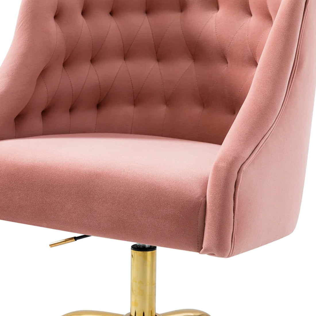 Comfort Tufted Back Pink PU Foam Accent Chair with Golden Base