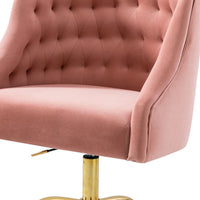 Comfort Tufted Back Pink PU Foam Accent Chair with Golden Base