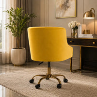 Comfort Tufted Back Yellow PU Foam Accent Chair with Golden Base