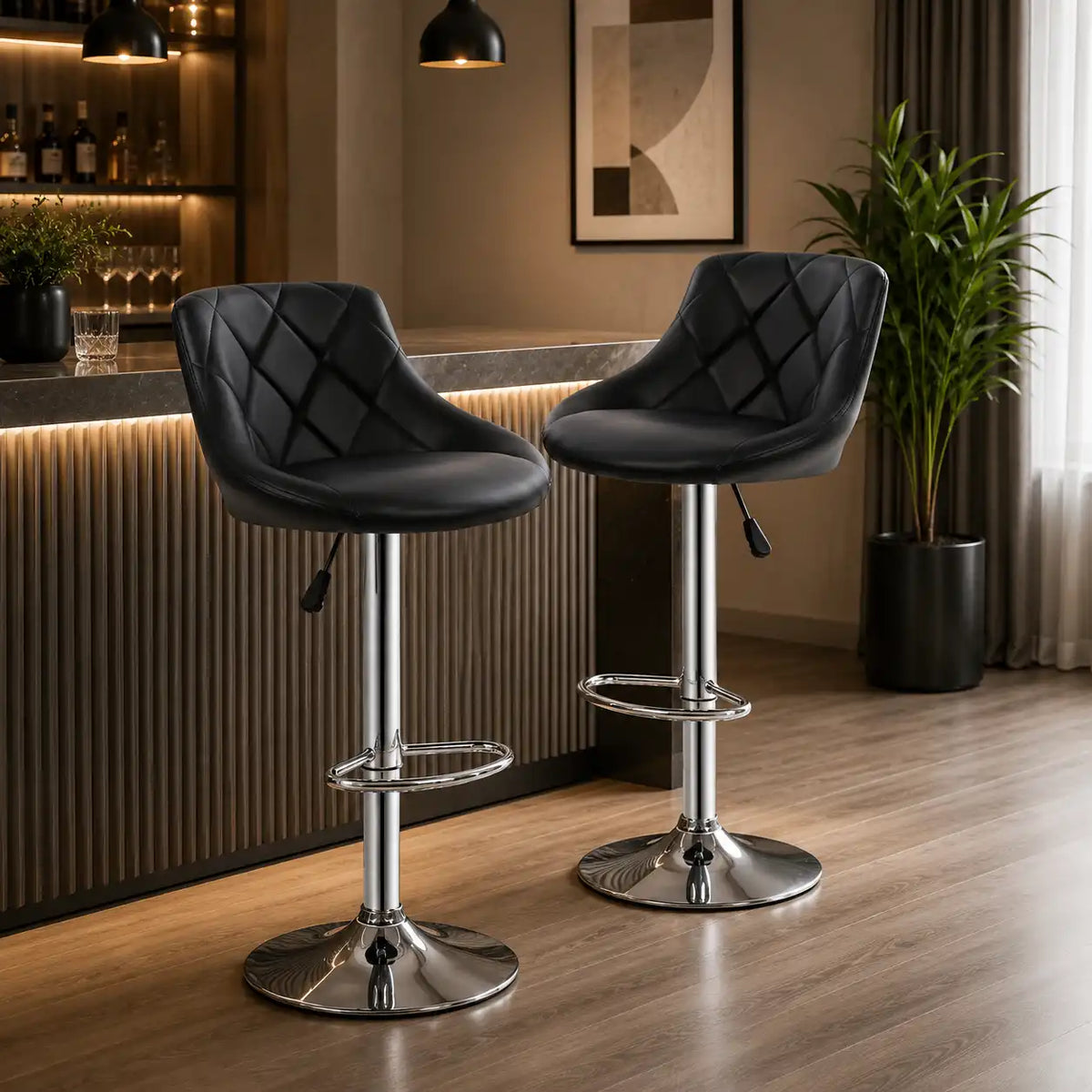 Comfy Back Rest Coral Black Leatherette Bar Stool / Long Chair
