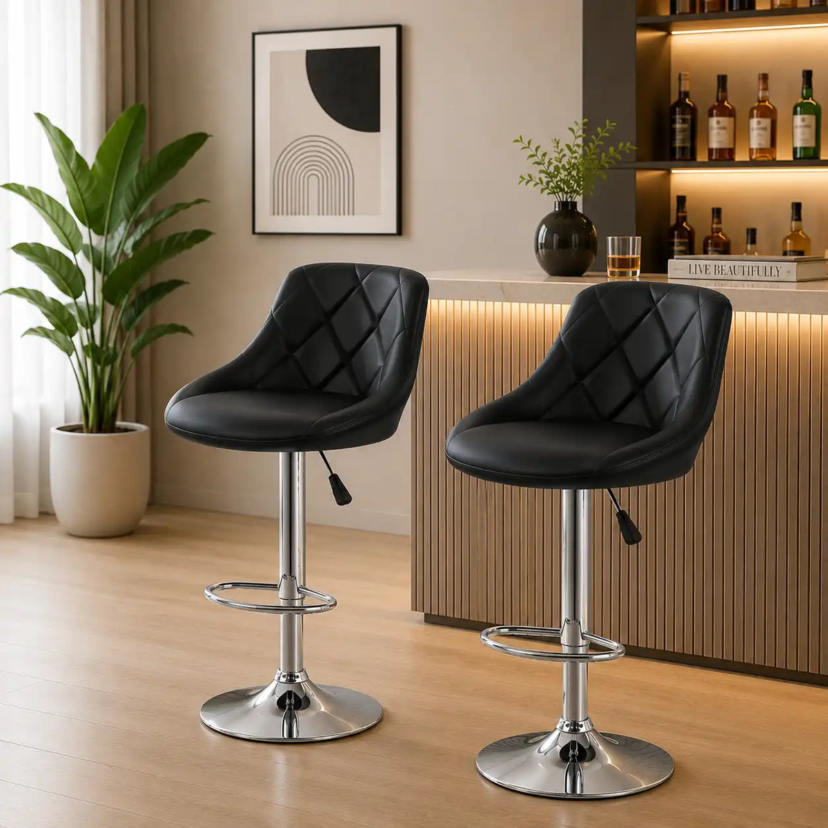 Comfy Back Rest Coral Black Leatherette Bar Stool / Long Chair