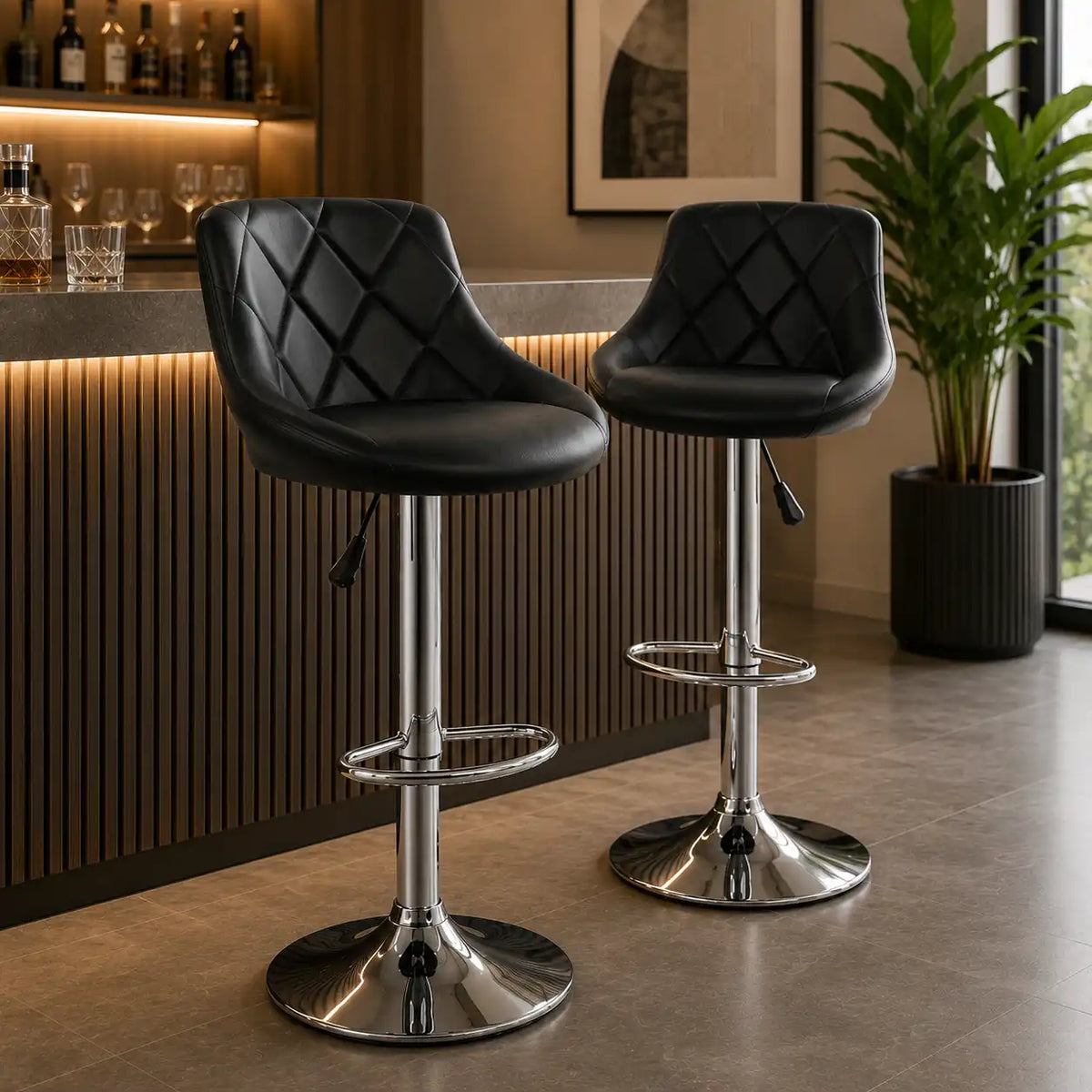 Comfy Back Rest Coral Black Leatherette Bar Stool / Long Chair