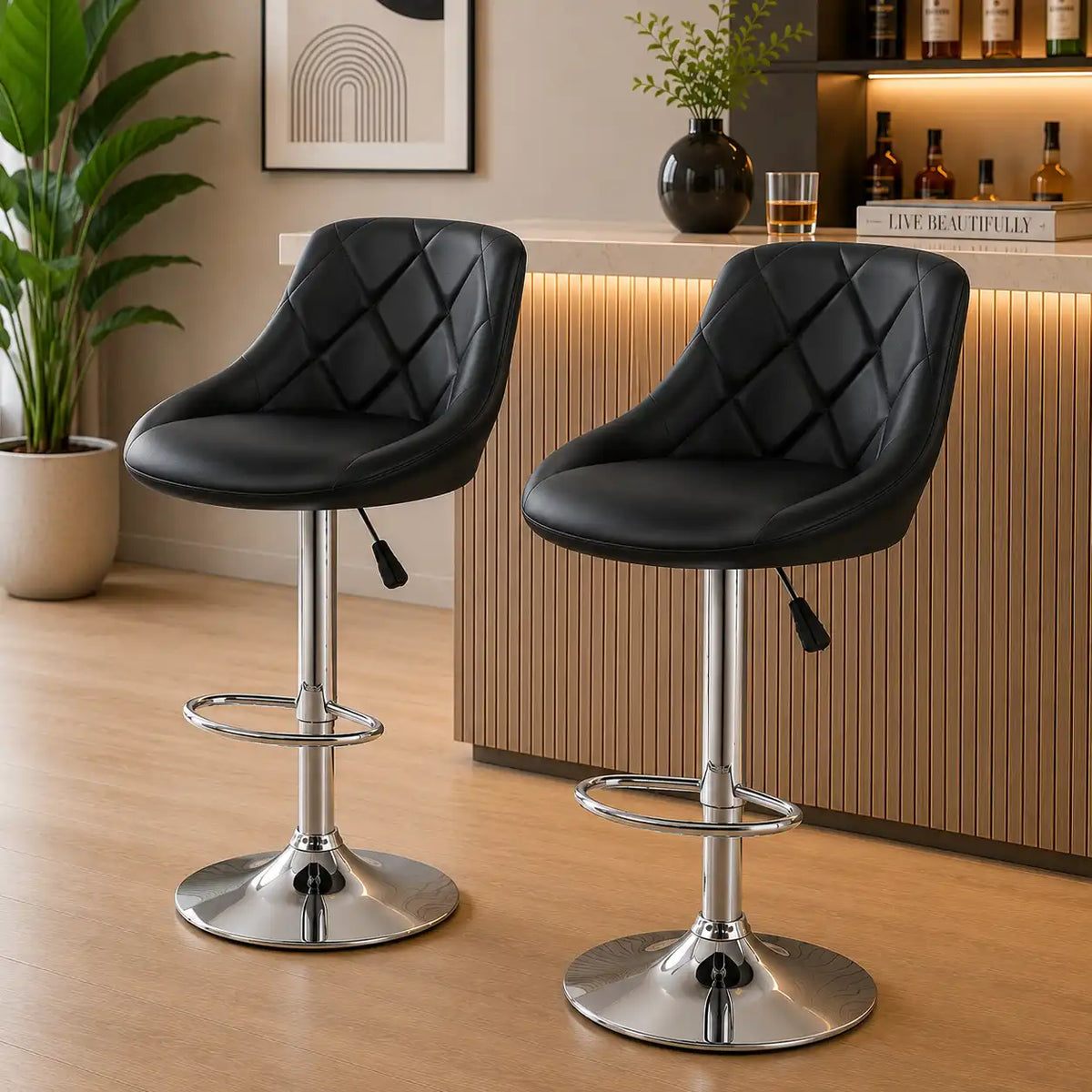 Comfy Back Rest Coral Black Leatherette Bar Stool / Long Chair
